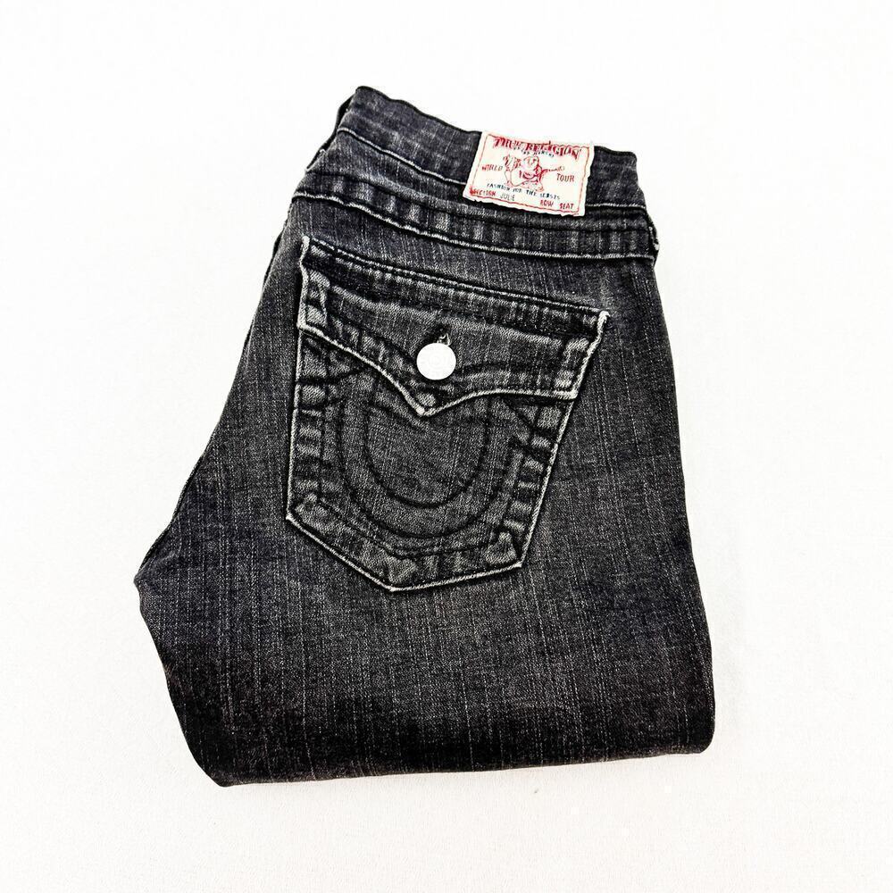 True Religion Julie Skinny Raw Hem Denim Jeans Charcoal Size 28